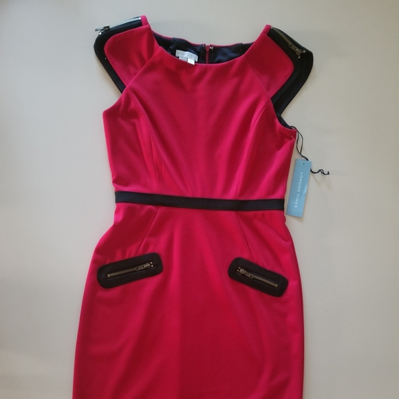 Red dress zipper shoulder size 6 black gold crew - Picture 3 of 5